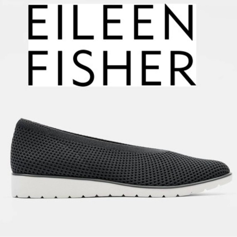 Eileen Fisher The Heaven Stretch Wedge Slip-On Shoes Flats Graphite Weaved 9.5 - Picture 5 of 13